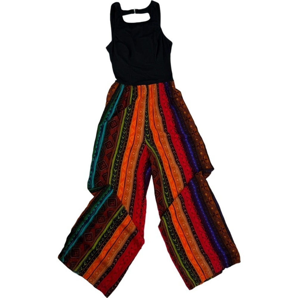 ELISABETH STEWART Medium Jumpsuit Multi Color Tribal Print Wide Leg 90s Boho